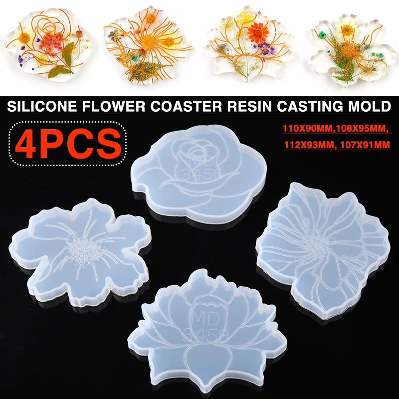 

4 Pcs Silicone Flower Shape Coaster Resin Casting Making Molds Kit Fruit Tray Cup Mat DIY Craft Decorative Home Ornaments