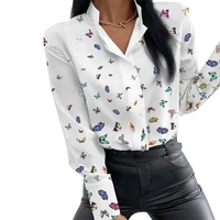 2022 spring and autumn new womens printed stand collar long sleeve office womens shirt casual top