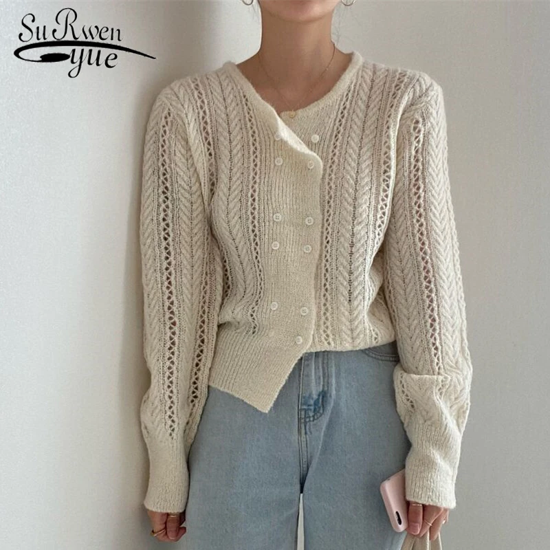 

Новинка 2022, корейский темпераментный нежный однотонный фиолетовый Таро, двубортный свободный вязаный кардиган для ленивых, свитер, пальто woamn 22806