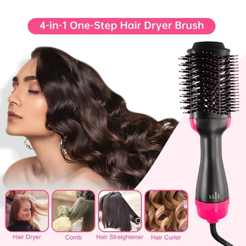 

4 in 1 Hair Dryer Brush Hot Comb Negative Ion Dryer and Straightening Brush Salon Styling Curling Iron&Hair Straighteners Brush