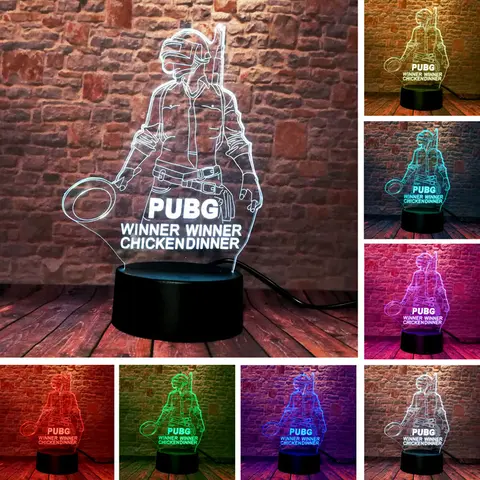 PUBG-фигурка 3D; Иллюзия; Светодиодный Ночная лампа; 7; Красочная сменная лампа; Настольная лампа; Игровая модель; Игрушки