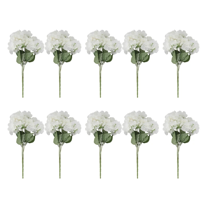 

10X Artificial Hydrangea Flower 5 Big Heads Bouquet (Diameter 7 Inch Each Head) Creamy White