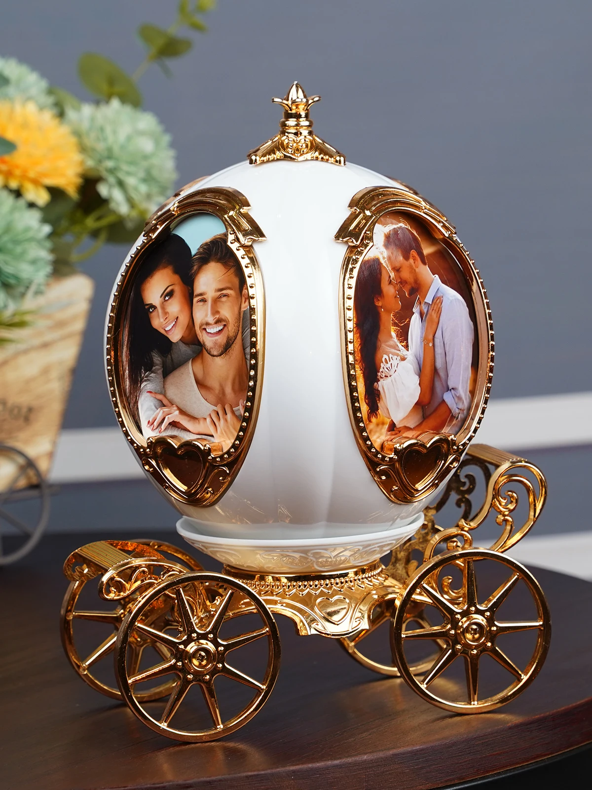 

Pumpkin Car Desktop Photo Frame Music Box (gold) Ergonomic Design Practical Products