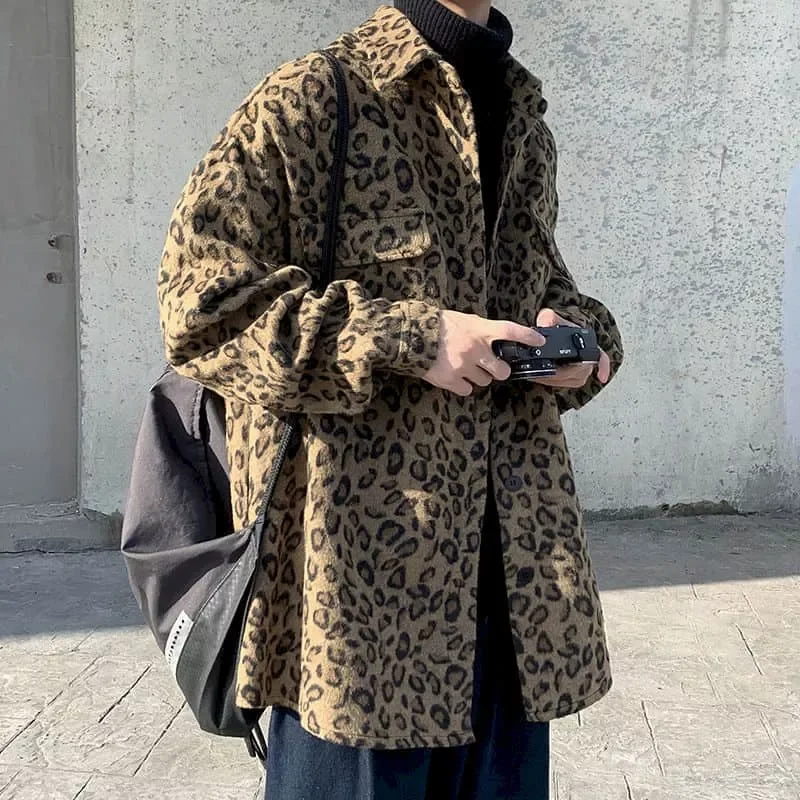 

New2022 leopard print casual jacket men's autumn spring Korean trend handsome elegant temperament high street coat cool stre