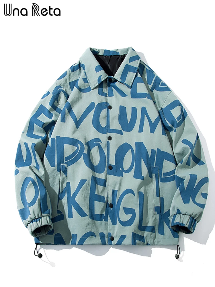 

Una Reta Letter Print Men Jacket Spring Autumn Men Clothing Streetwear Single-breasted Sport Jacket Oversized Hip Hop Coats Men