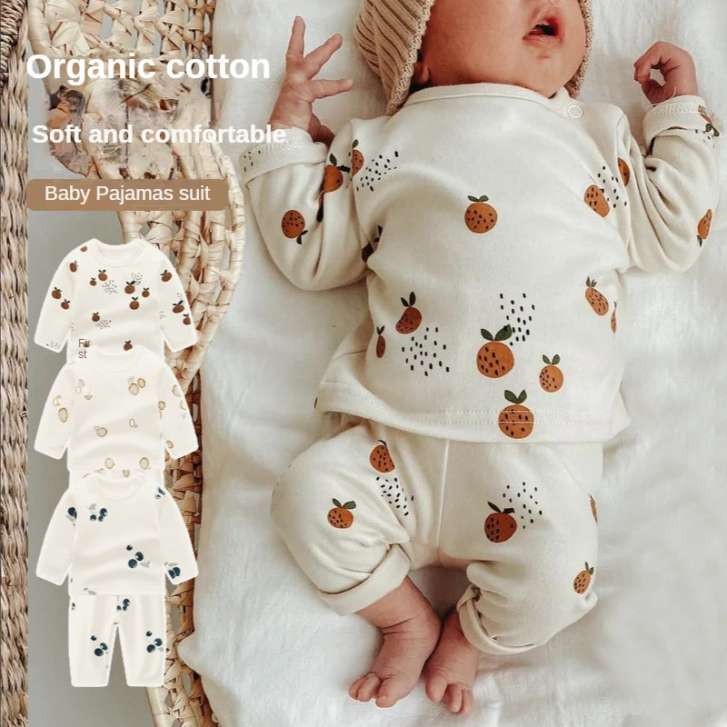 

2022 New Spring and Autumn Newborn Baby Clothes Organic Cotton Clothes Set Newborn Suit Pure Cotton Pajamas Ins Style Baby Suit