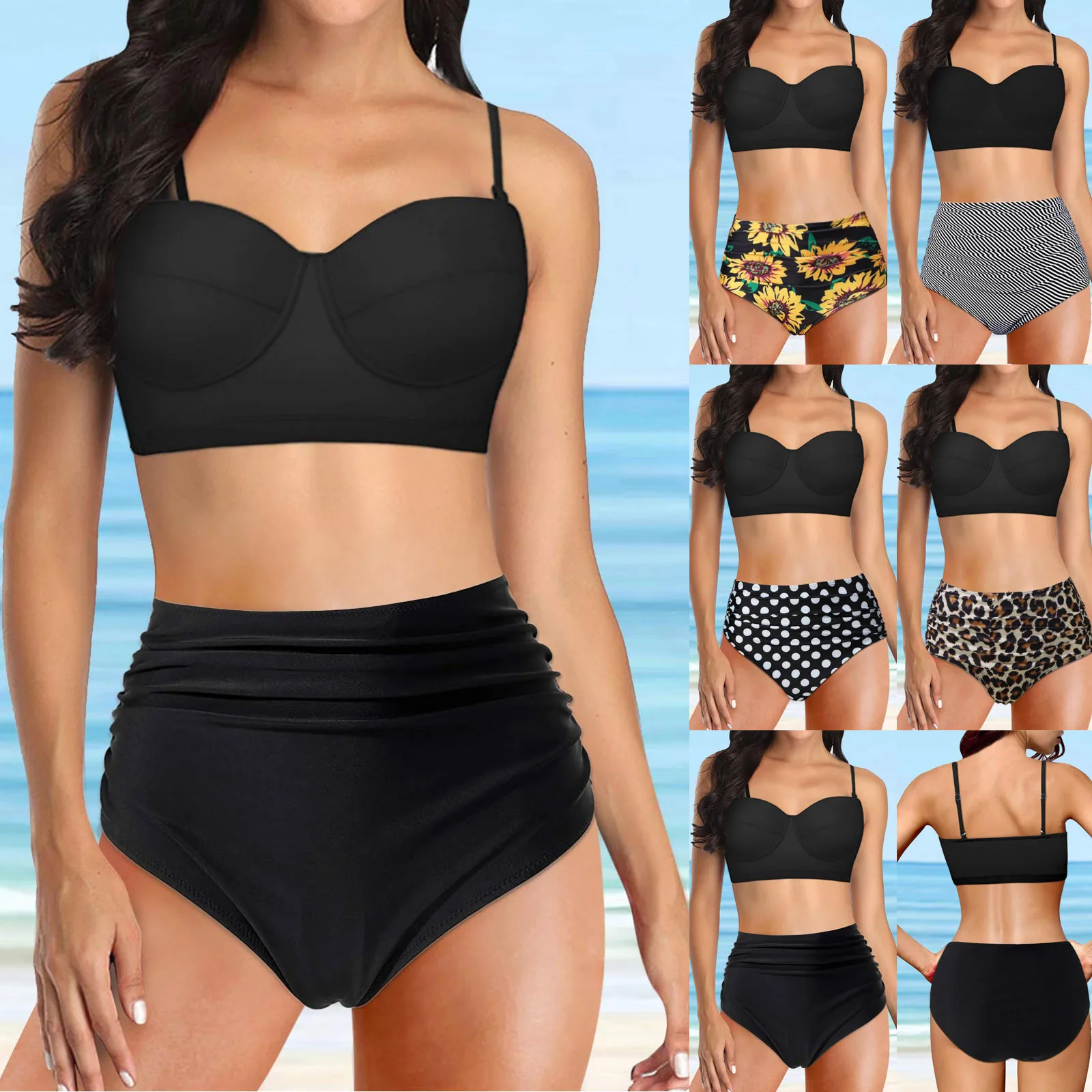 

Женские бикини с высокой талией, купальный костюм, женская пляжная одежда в стиле ретро, комплект бикини, топы для плавания для женщин, одежд...