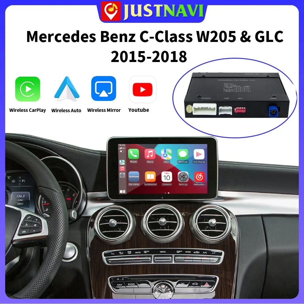 

JUSTNAVI Car Multimedia Wireless CarPlay For Mercedes Benz C-Class W205 GLC 2015 - 2018 NTG 5.0 System With Android Auto Mirror