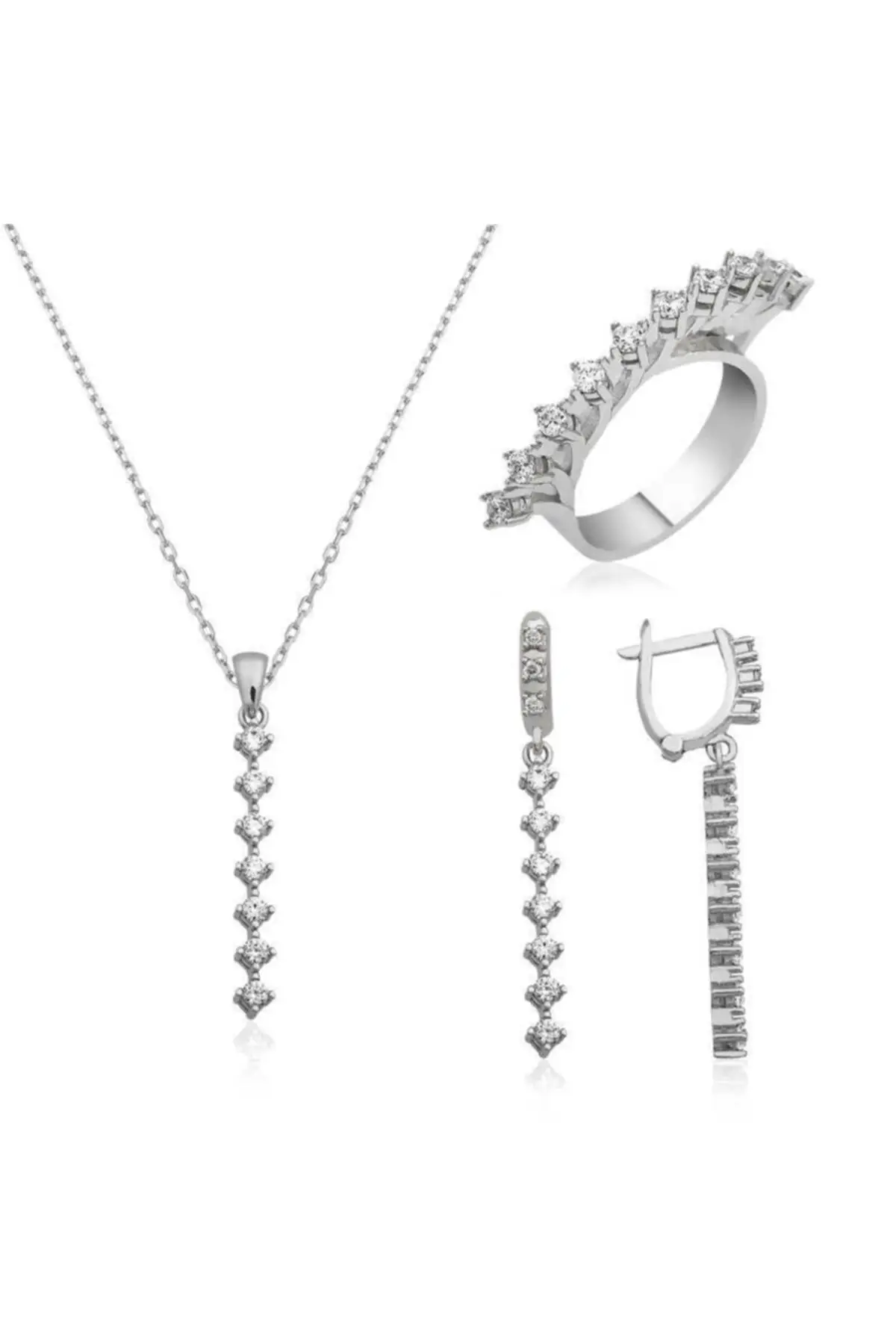 

Women White Cubic Zirconia Silver Set, earring pendant ring