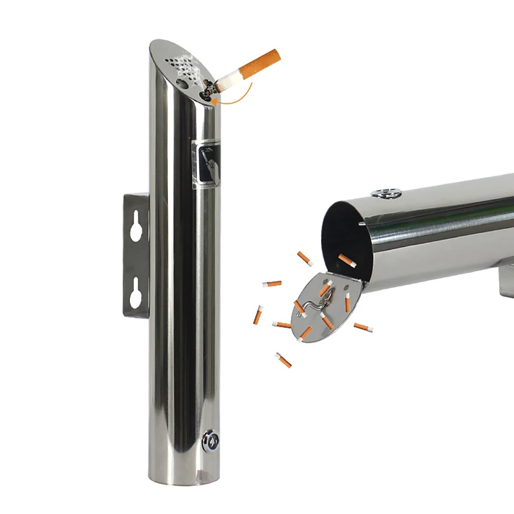 

Outdoor Cylinder Wall Mounted Ashtray Stainless Steel Cigarette Ash Bin Outside Patio Public Cigarette Ash Tray Bin Ashtrays