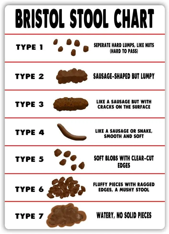 Tin Sign 8x12 Inches Bristol Stool Chart Metal Wall Sign Plaque Art Poop Toilet Health Bathroom