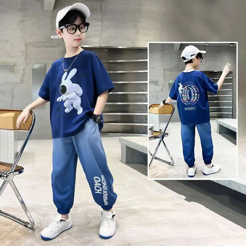 Kids Boys Short Sleeve Set Summer 2023 New Childrens Sports Big Boy Summer Style Boys Handsome Blast Street Kids Outfits