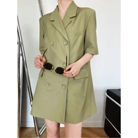 womens summer double breasted notched dresses female short sleeve mini vintage dress 8 5