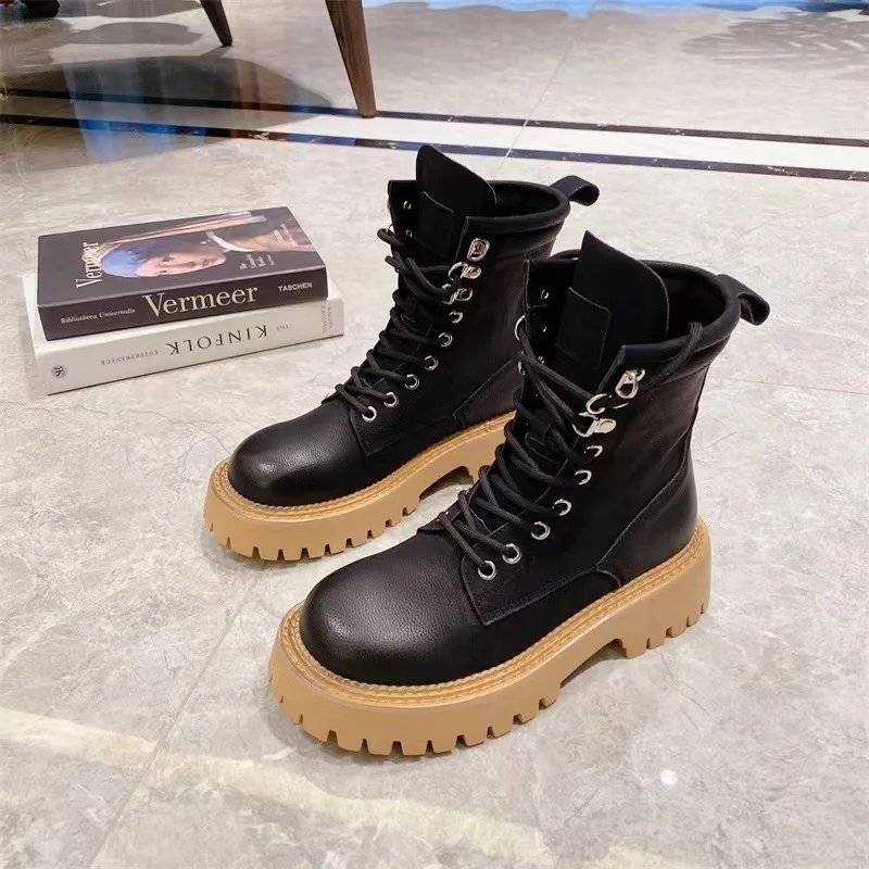 2022 Spring Ins Hot Western Boots Pu Leather Stretch Patchwork Round Toe Thick Med Heel Slip on Platform Leisure Ankle Boots New