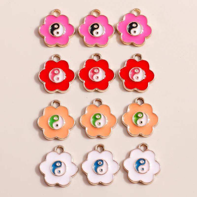 

10pcs 15x16mm Cute Enamel Tai Chi Flower Charms Pendants for Jewelry Making DIY Handmade Necklaces Earrings Bracelets Craft Gift