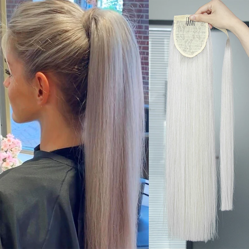 Ash Blonde Ponytail Human Hair Extensions Silver Ponytail Hair Wrap Around High Ponytails Thick Real Natural Hair 18 20 24 inch