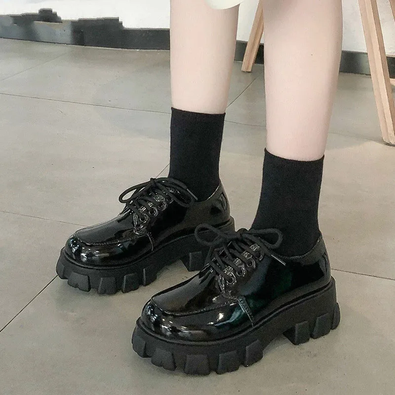 

shoes platform shoes lolita shoes Oxfords Women heels School Uniform Jk Student Shoes Girls Women Kawaii Platform low Heel boots