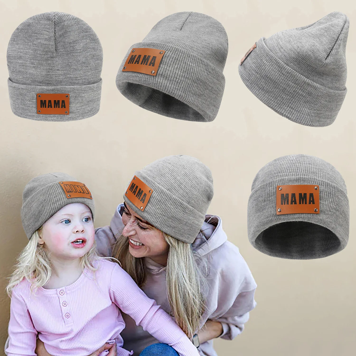

Детская шапка для мамы и младенца с буквами, теплая зимняя шапка для мамы и ребенка, вязаная шапочка