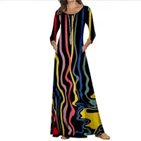 Spring Summer Women'S Round Neck Long Dress Color Pattern Printing Fashion Collection Cross-Border Clothing Holiday