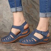 new women sandals fashion vintage hollow thick sole wedges flats casual gladiator walking shoes zapato plano mujer