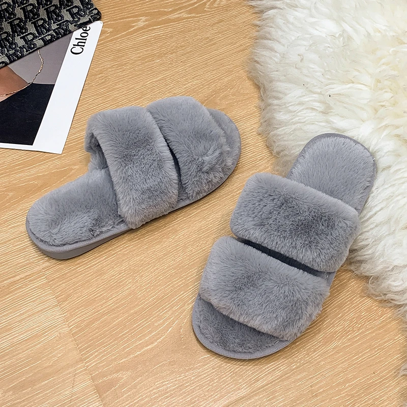 New Winter Women Indoor Cotton Warm Plush Faux Fur Flats Slippers Lady Soft Comfort Shoes Women's Home Slipper