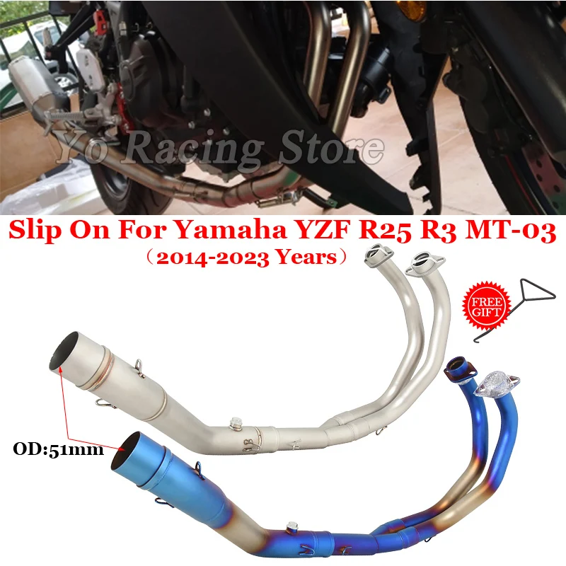 

Slip On For Yamaha YZF R25 R3 MT-03 2014 - 2023 Motorcycle Exhaust System Escape Modify Front Link Pipe Connecting 51mm Muffler