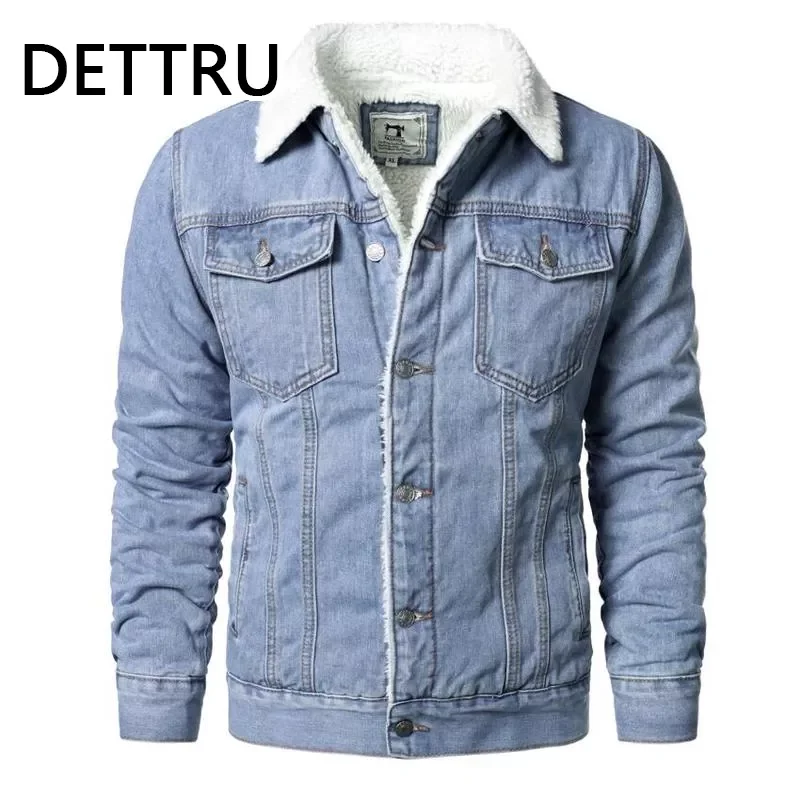 

NEW IN Men Light Blue Jean Jackets Casual Denim Coats New Men High Quality Wool Liner Thicker Winter Denim Jackets Warm Coats Si