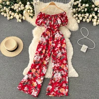elegant printed one shoulder jumpsuit womens summer casual playsuit holiday wide leg pants female outfit