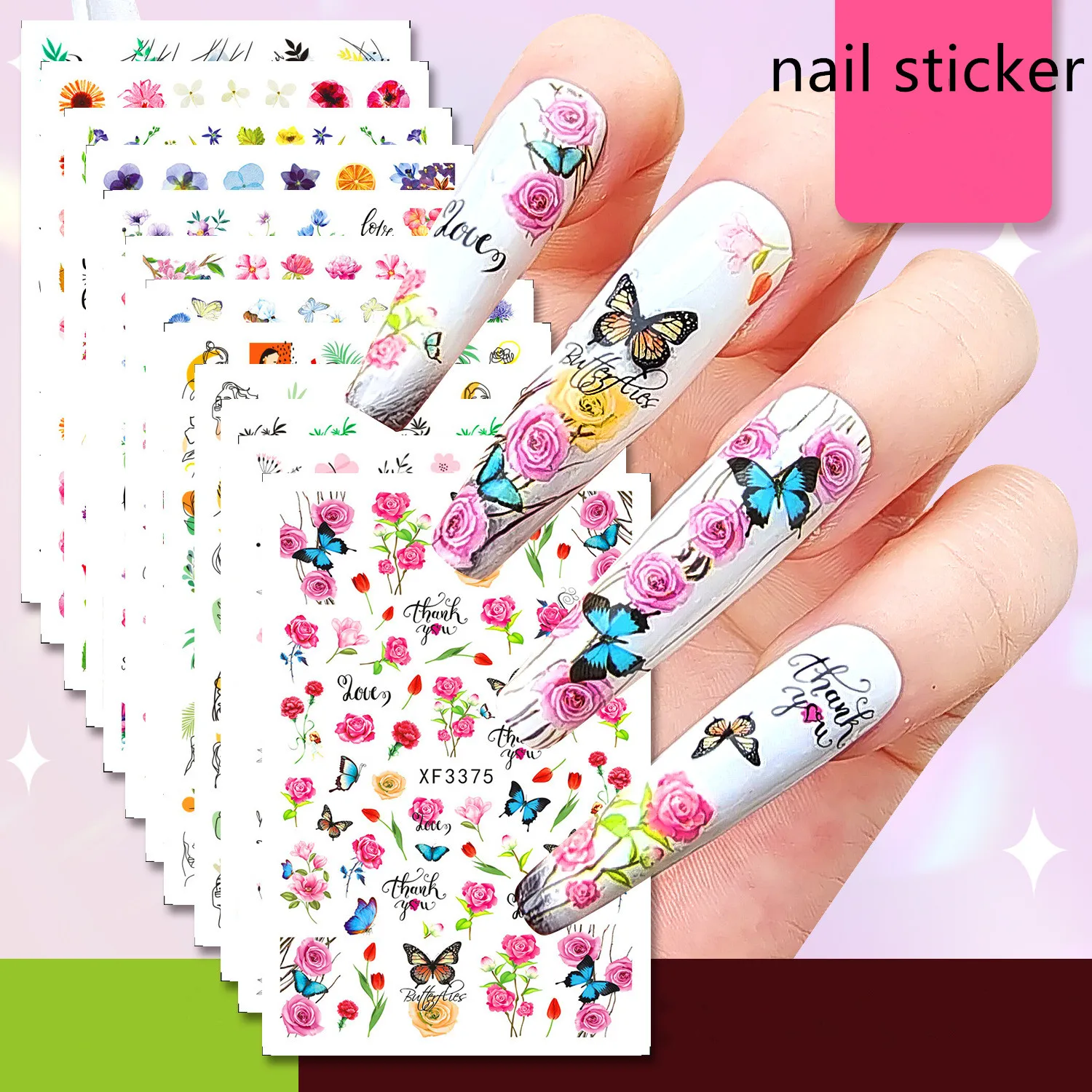 

1Pcs Tulip Series Nail Stickers Color Flowers Heart Self-Adhesive Slider Nail Decoration Holographi Decal For Nails Accessory