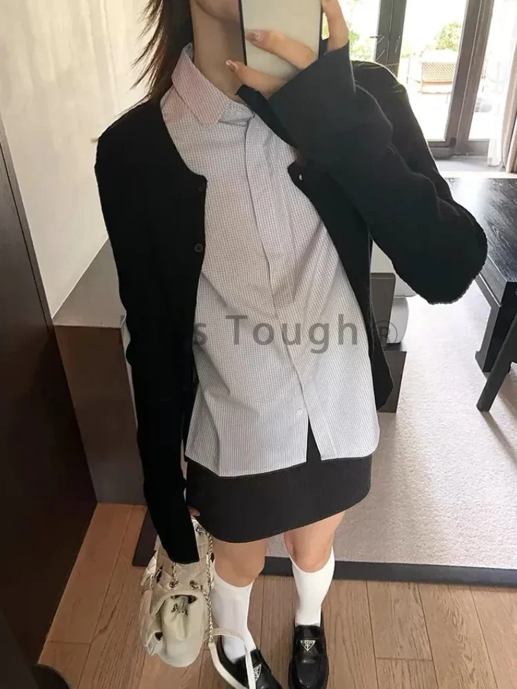 Женский трикотажный костюм-тройка дизайнерский винтажный клетчатый кардиган с