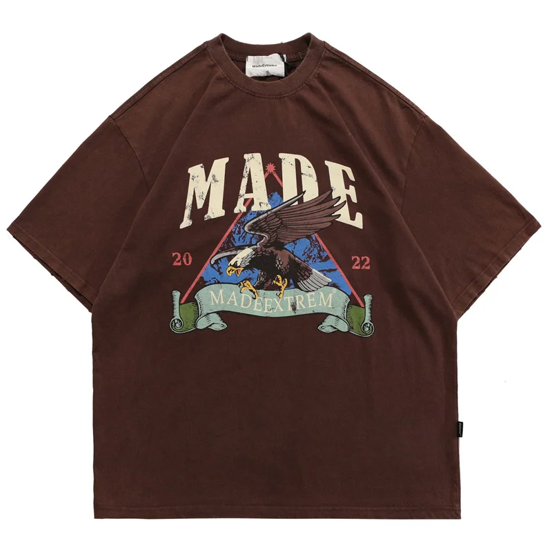 

Мужская футболка в стиле хип-хоп, уличная футболка в стиле Харадзюку с принтом орла и буквами, винтажные готические летние хлопковые футбол...