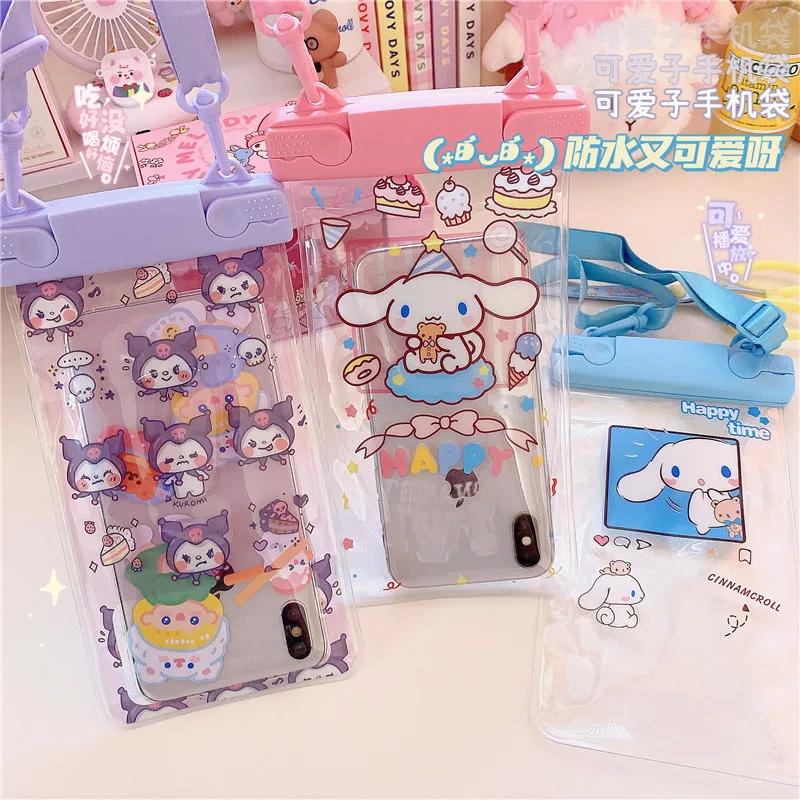 

Sanrio Summer Girl Cute Cinnamoroll Kuromi Waterproof Hanging Neck Phone Bag Swimming Rafting Beach Cartoon Waterproof Phone Bag
