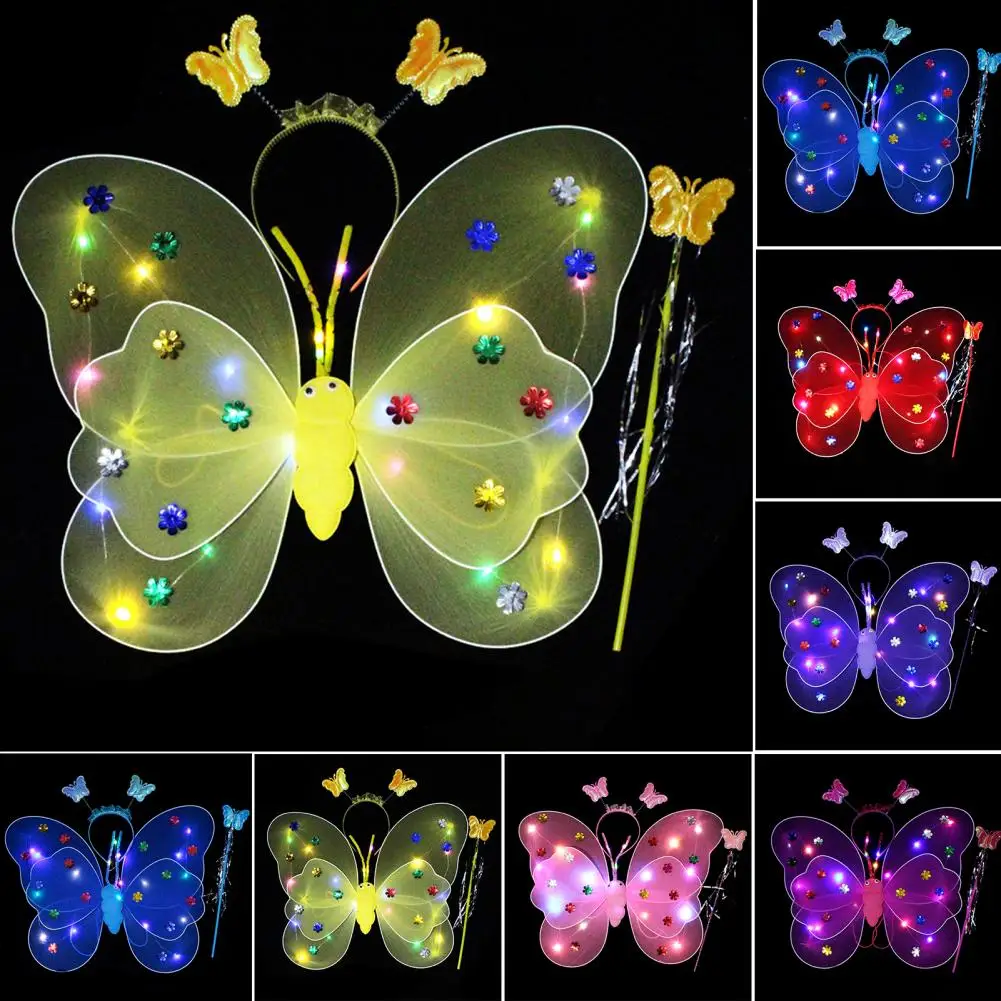 

Glowing Butterflies Wing Colorful Lighting Head Band Fairy Wand Battery Powered Costume Accessories Children Performance Props