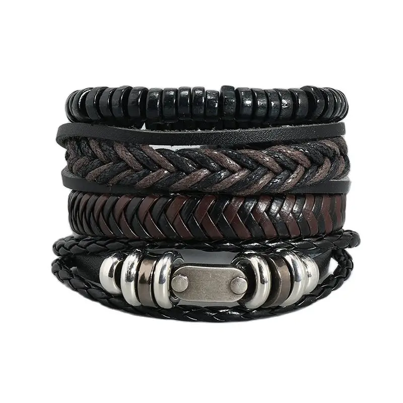 Набор браслетов ручной работы из воловьей кожи для мужчин и женщин