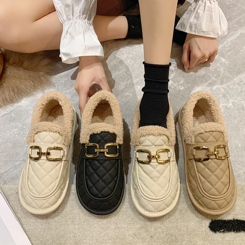 

Moccasin Shoes Round Toe Loafers Fur Soft Casual Female Sneakers Autumn Slip-on Moccasins Winter Fall Slip On New Solid Basic La