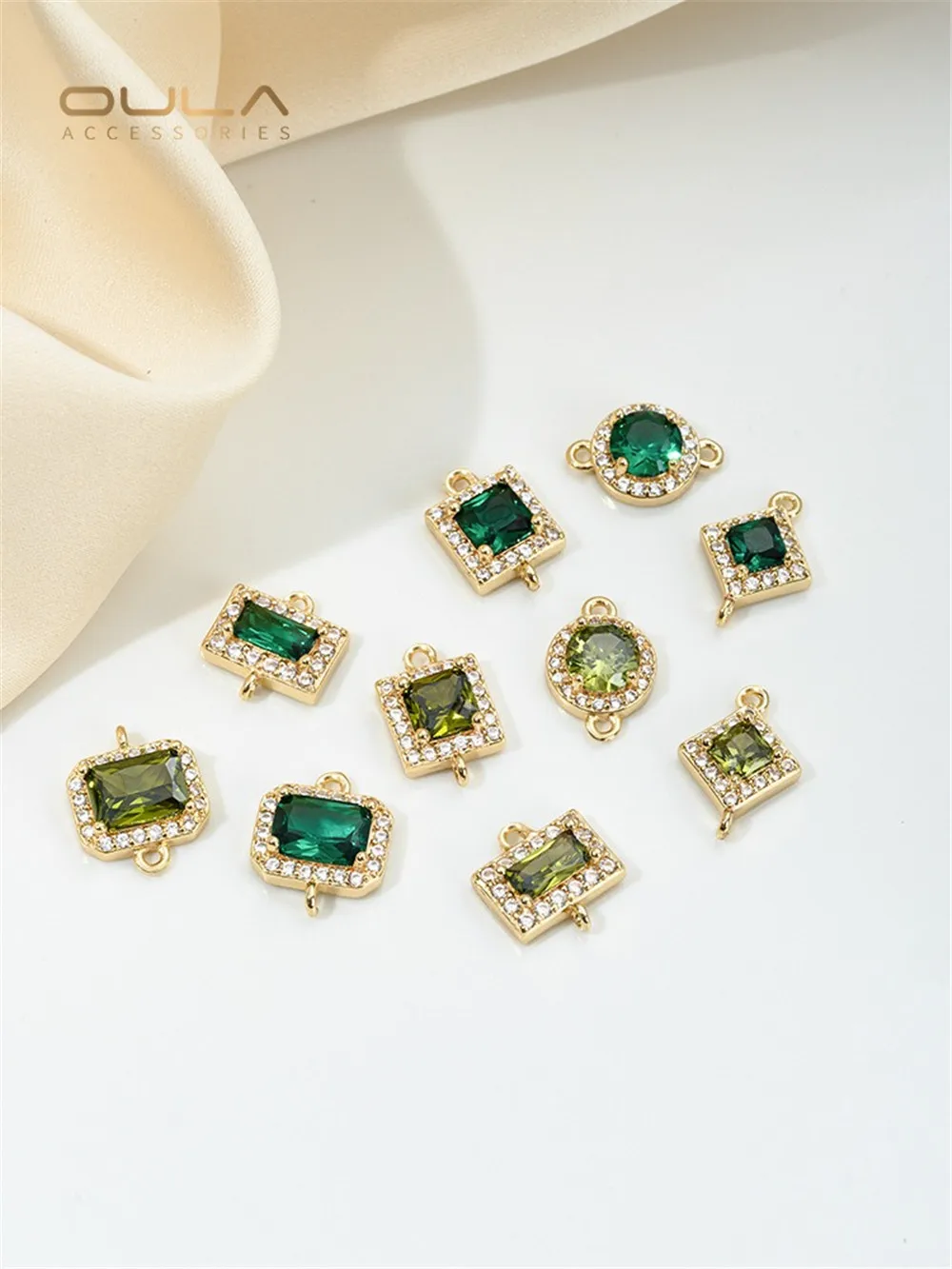 14K сумка золотая инкрустированная фианитами изумрудная оливковая зеленая