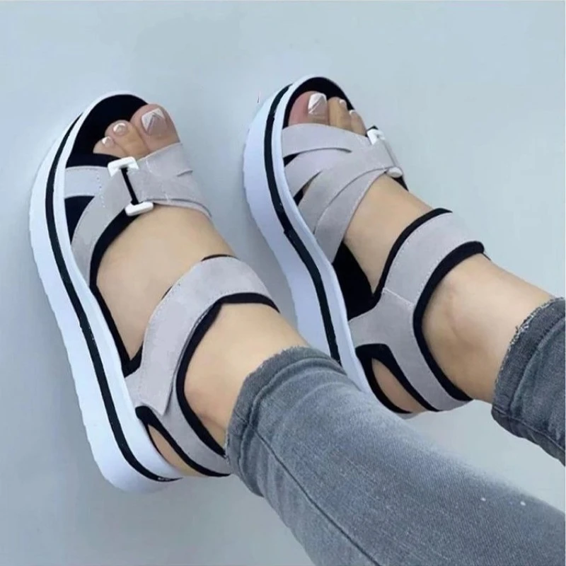 Shoes Female 2023 Fashion Peep Toe Backstrap Platform Sandals Summer Solid Color Casual Sports  Flat Women Shoes Size 36-43