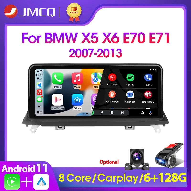 JMCQ 2 Din Android 11 Car Radio for BMW X5 E70 X6 E71 2007-2013 CCC CIC Stereo Multimedia Player GPS 2Din DVD Head Unit Carplay