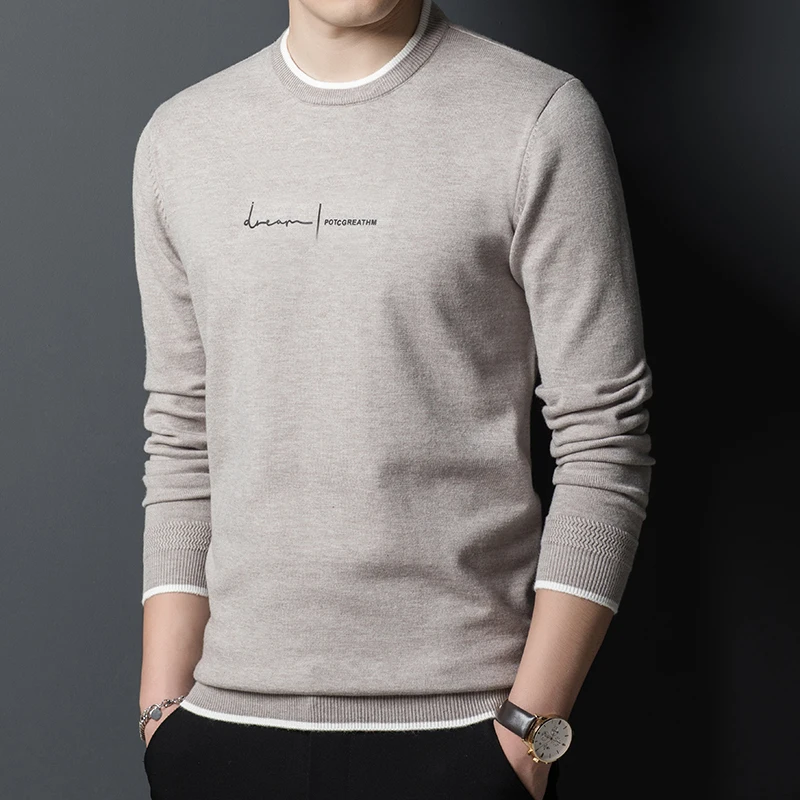 2023 New Fashion Designer Knit Pullover Sweater Men Crew Letter Printed Slim Fit Autum Winter Navy Casual Jumper Men Clothes