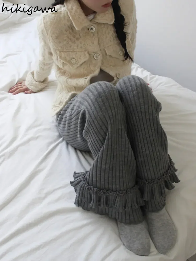 Модные широкие брюки для женщин 2023 прямые с высокой талией вязаные Y2K корейские