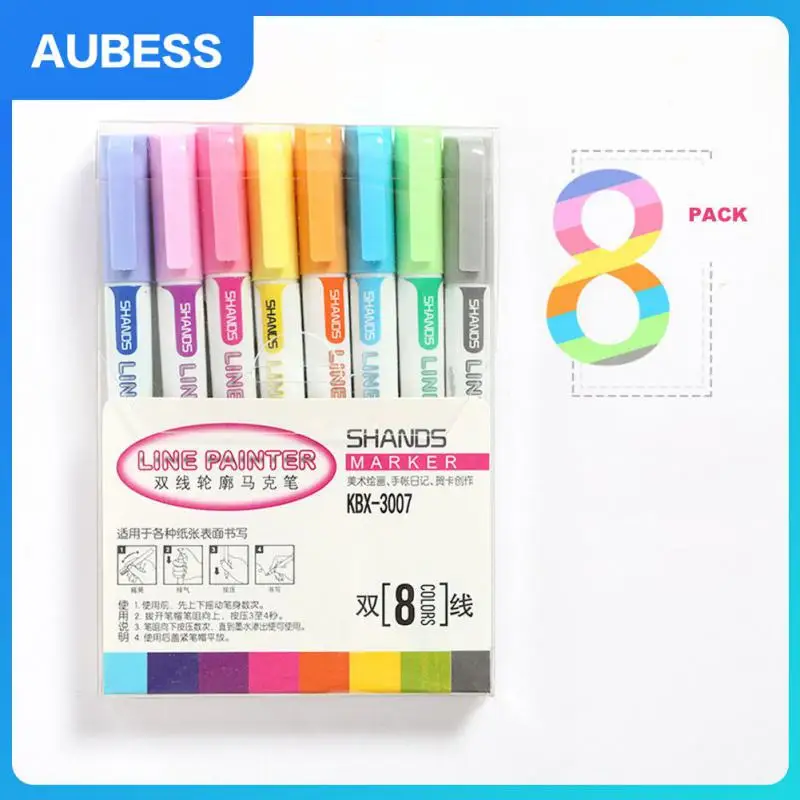 

Смазка карандаш, контур ручка, двойная линия, яркие цвета, маркер, ручка, многоцветная Милая ручка, маркер с одной головкой, контурная ручка