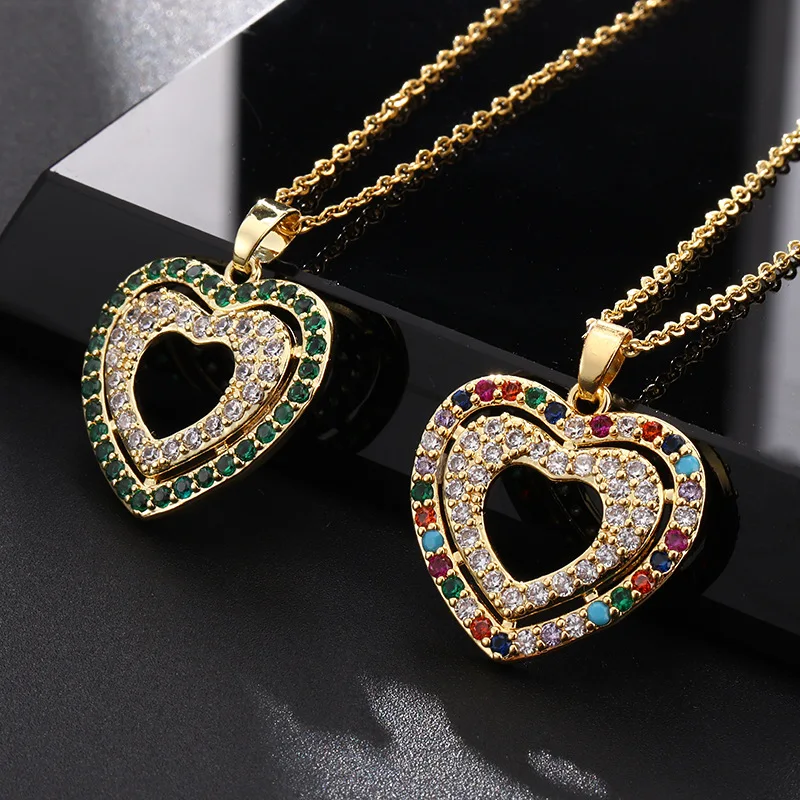 

WANGAIYAO light luxury retro personality cute color zircon hollow love necklace pendant all-match couple girlfriends clavicle ch