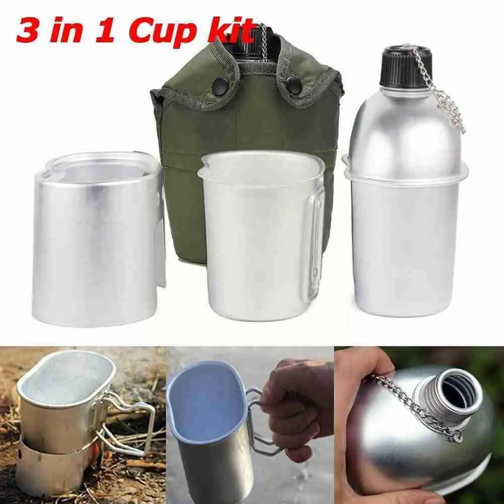 

1L Military Canteen Field Military Kettle Camping Outdoor Bottle Survival Box Water Tableware Army Nylon Lunch Kettle Cover W7B1