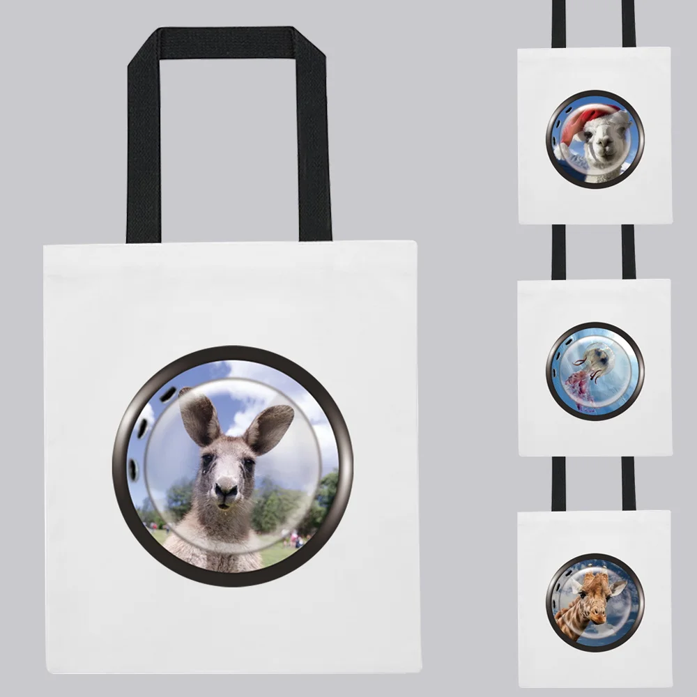 

Women‘s Shopper Shoulder Bag Reusable Shopping Bag Women Canvas Tote Bags Printing Eco Bag Animal Window Funny Pattern
