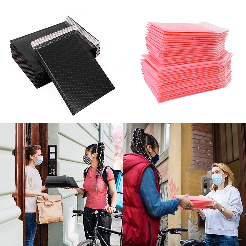 

10pcs Bubble Mailers Pink Poly Bubble Mailer Self Seal Padded Envelopes Gift Bags black Packaging Envelope Bags For Book