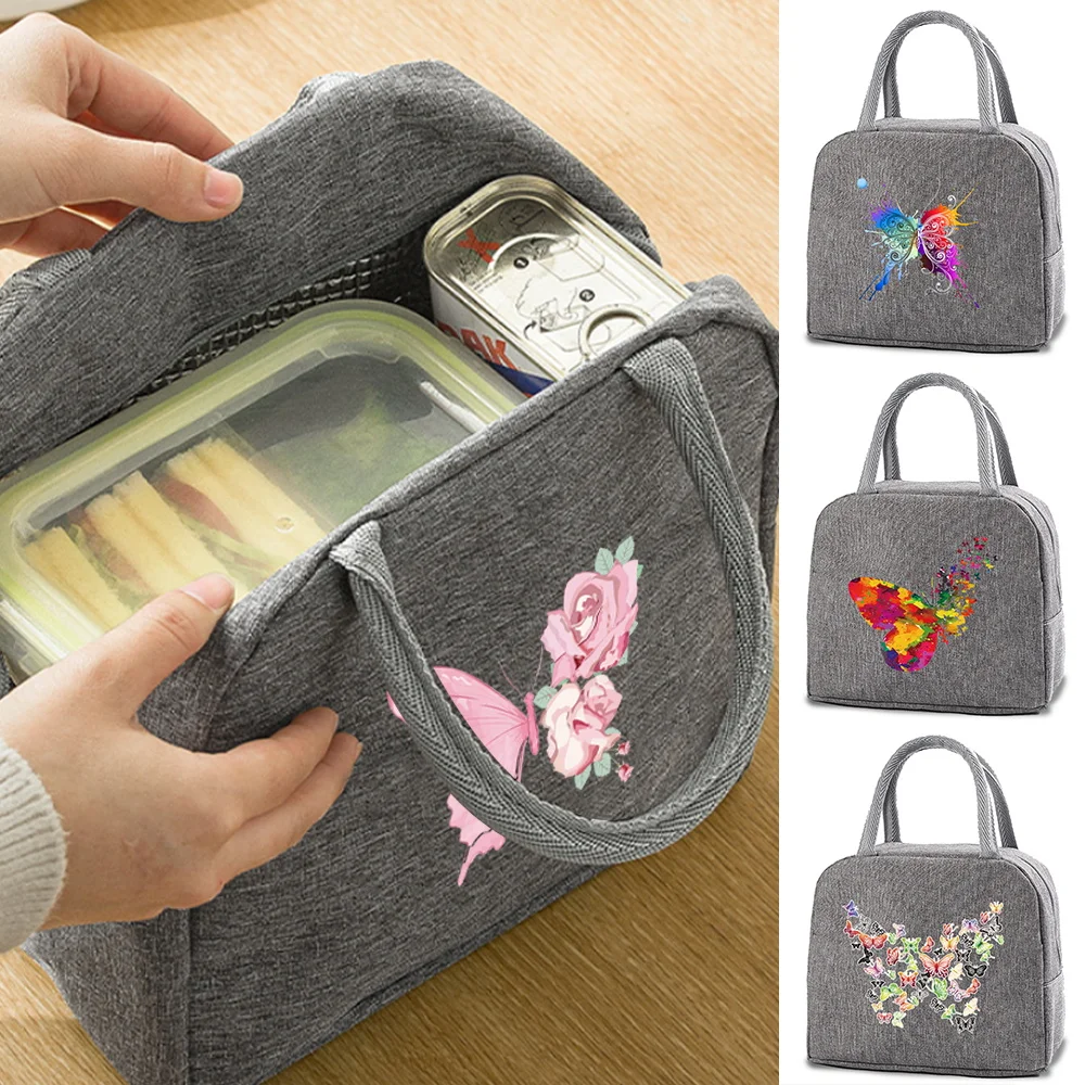 

Butterfly Insulated Lunch Dinner Bag Women Handbags Cooler Picnic Bags Portable Thermal Lunch Box Pouch Children School Food Bag