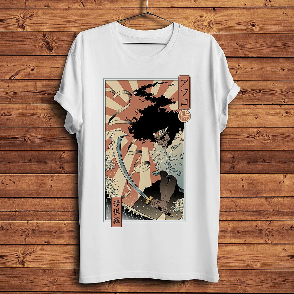 

Japan ukiyoe Afro Samurai Samuri Funny Anime ukiyoye T Shirt Homme Men White Casual Short Sleeve Tshirt Unisex Streetwear Tee