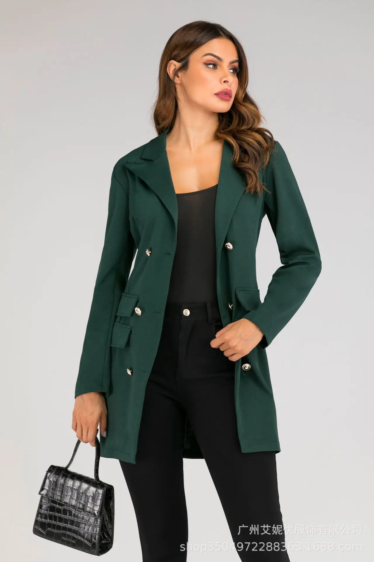 Женский винтажный блейзер цвета хаки Осень-зима 2024 Тонкий Длинный офисный в