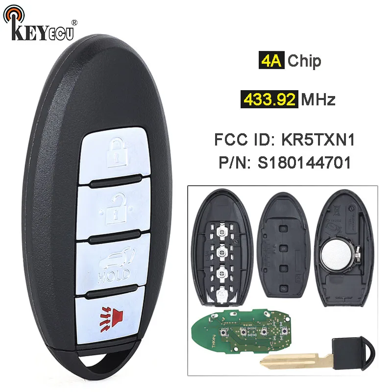 KEYECU 433 92 МГц 4A Чип FCC ID: KR5TXN1 Артикул: S 180144701 285E3-5NA3A Умный дистанционный брелок без