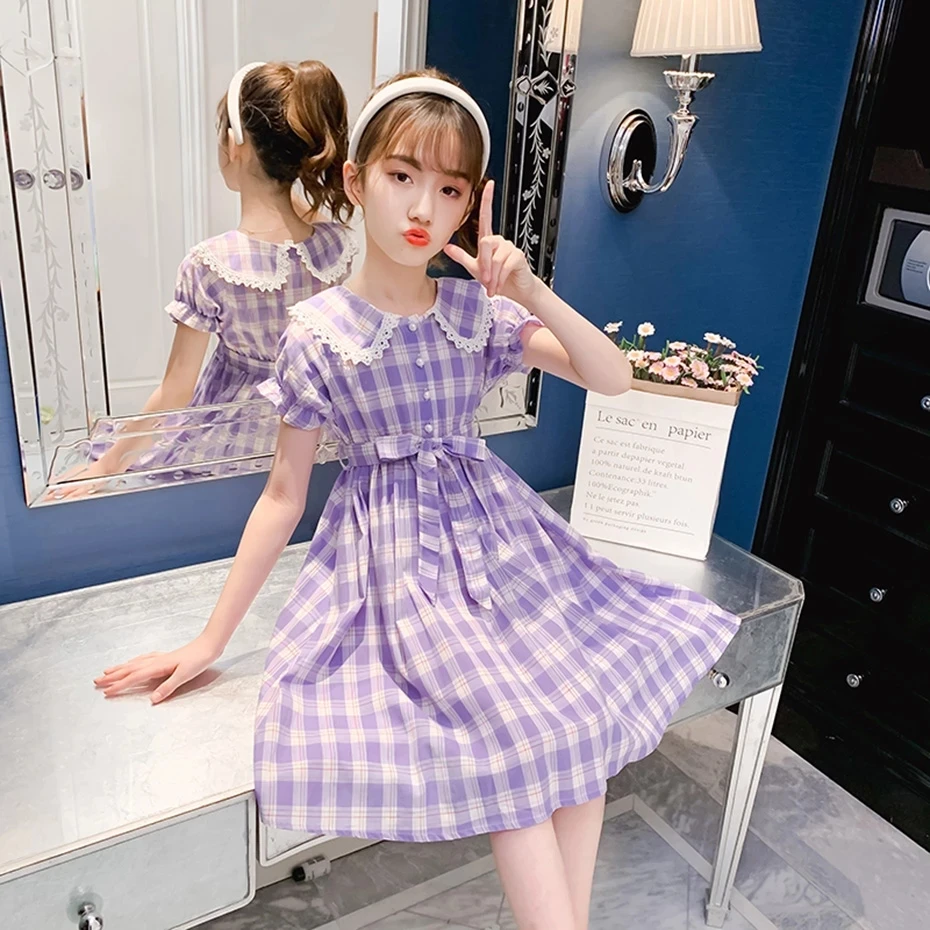 

Dress For Girls Fashion Plaid Pattern Dress Girls Bow Lace Kids Dresses Summer Elegant Kids Dress For Girls 5 6 7 8 10 12 Years